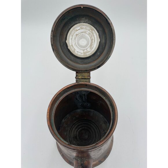 Antique Copper Coffee Pot With Glass Lid & Wooden Handle - Picture 4 of 6